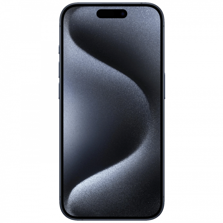 Apple iPhone 15 Pro Max 256GB Blue Titan sa titanijskim okvirom i plavom bojom, prikazan sa uključenim Super Retina XDR OLED zaslonom.