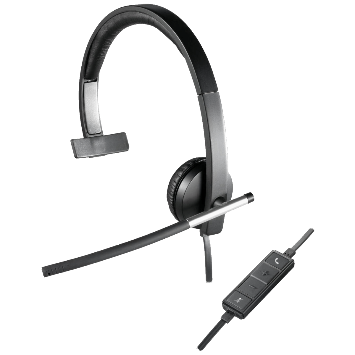 Logitech H650e Mono slušalice sa mikrofonom, crne boje sa podesivom trakom za glavu i kontrolnim dugmetima na kabelu
