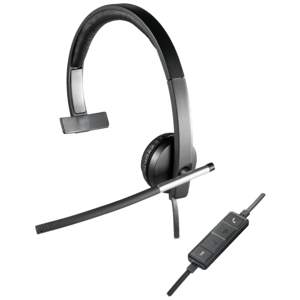 Logitech H650e Mono slušalice sa mikrofonom, crne boje sa podesivom trakom za glavu i kontrolnim dugmetima na kabelu