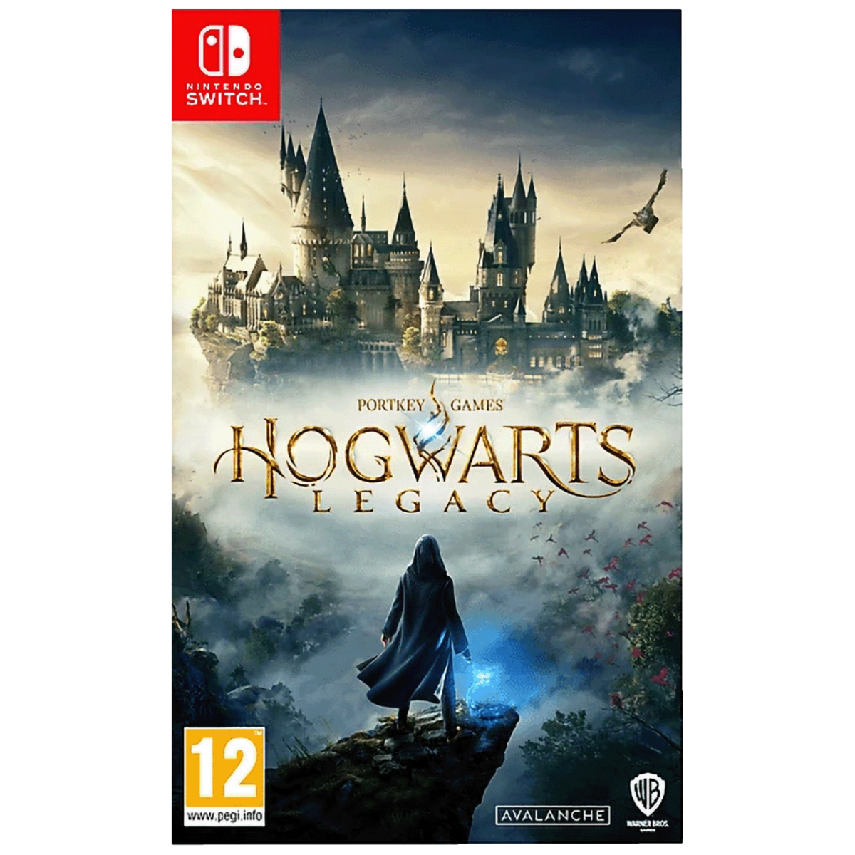 Naslovnica igre Hogwarts Legacy za Nintendo Switch sa prikazom Hogwartsa i glavnog lika