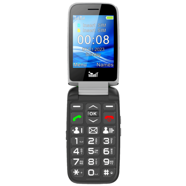MeanIT Senior Flip Max crni mobilni telefon sa velikim tipkama i preklopnim ekranom