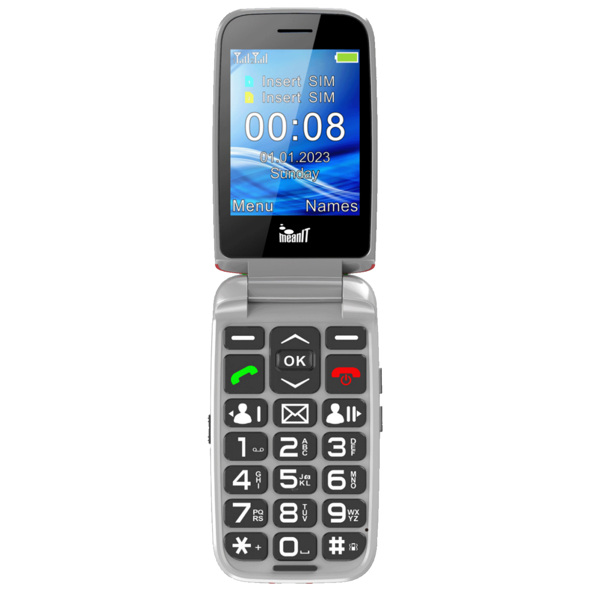 MeanIT Senior Flip Max crveni mobilni telefon sa preklopnim ekranom i velikim tipkama