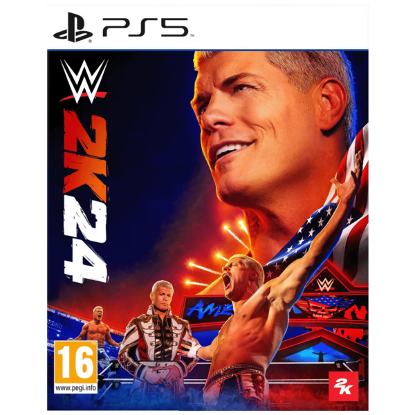 Omot igre WWE 2K24 za PlayStation 5 sa WWE legendama