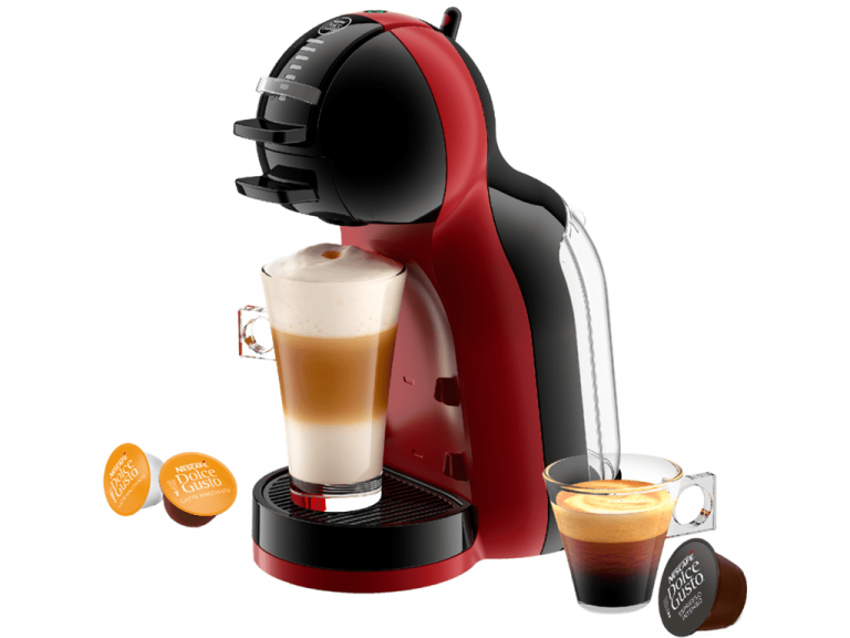Dolce Gusto Mini Me crveni i crni aparat za kafu sa šoljom