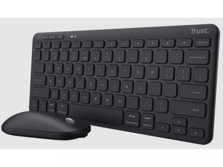 Trust Lyra bežična tastatura i miš sa US layout-om, prikazana na beloj podlozi