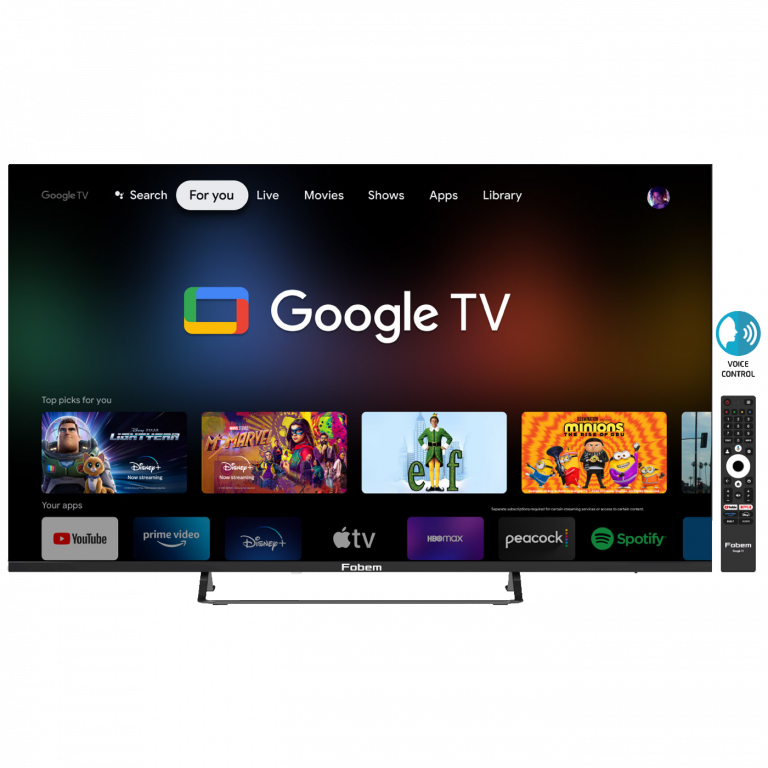 Fobem Smart LED TV 55" sa 4K UltraHD rezolucijom i Google TV, crne boje, prikazan u moderan enterijer.