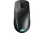 Corsair M75 Wireless RGB gaming miš, crne boje, sa osvetljenim efektima i ergonomskim dizajnom