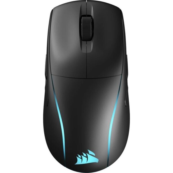 Corsair M75 Wireless RGB gaming miš, crne boje, sa osvetljenim efektima i ergonomskim dizajnom