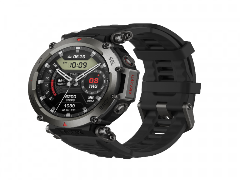 Crni Amazfit T-Rex Ultra GPS sat sa čeličnim kućištem i velikim AMOLED ekranom