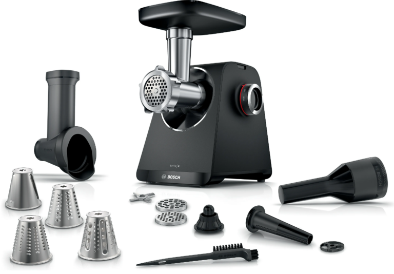 BOSCH MFWS440B crna mašina za mljevenje mesa sa metalnim nožem i crnim kućištem