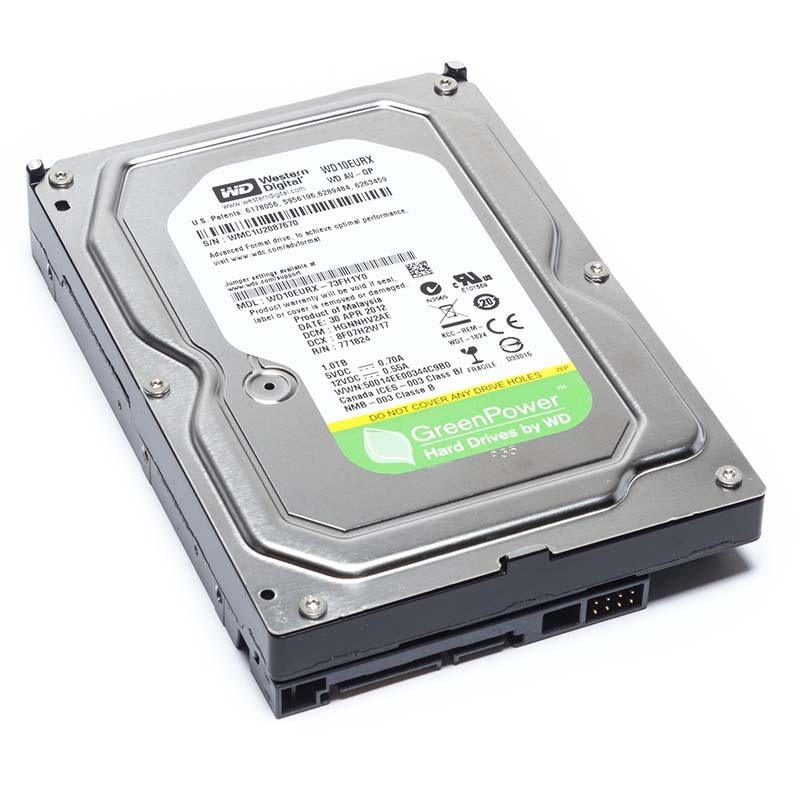 WD HDD 1TB SATA3 64MB AV-GP hard disk sa oznakama proizvođača i garancijom