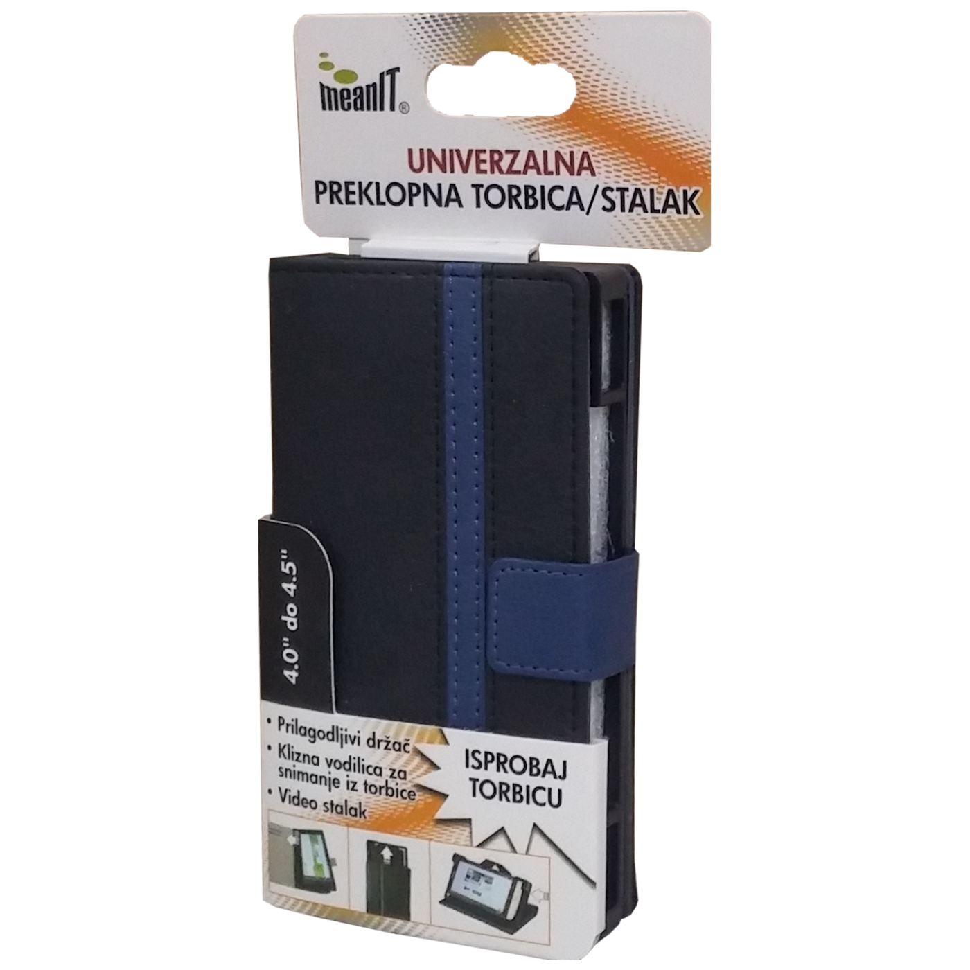 MeanIT crno-plava preklopna torbica i stalak za smartphone 4-4.5 inča