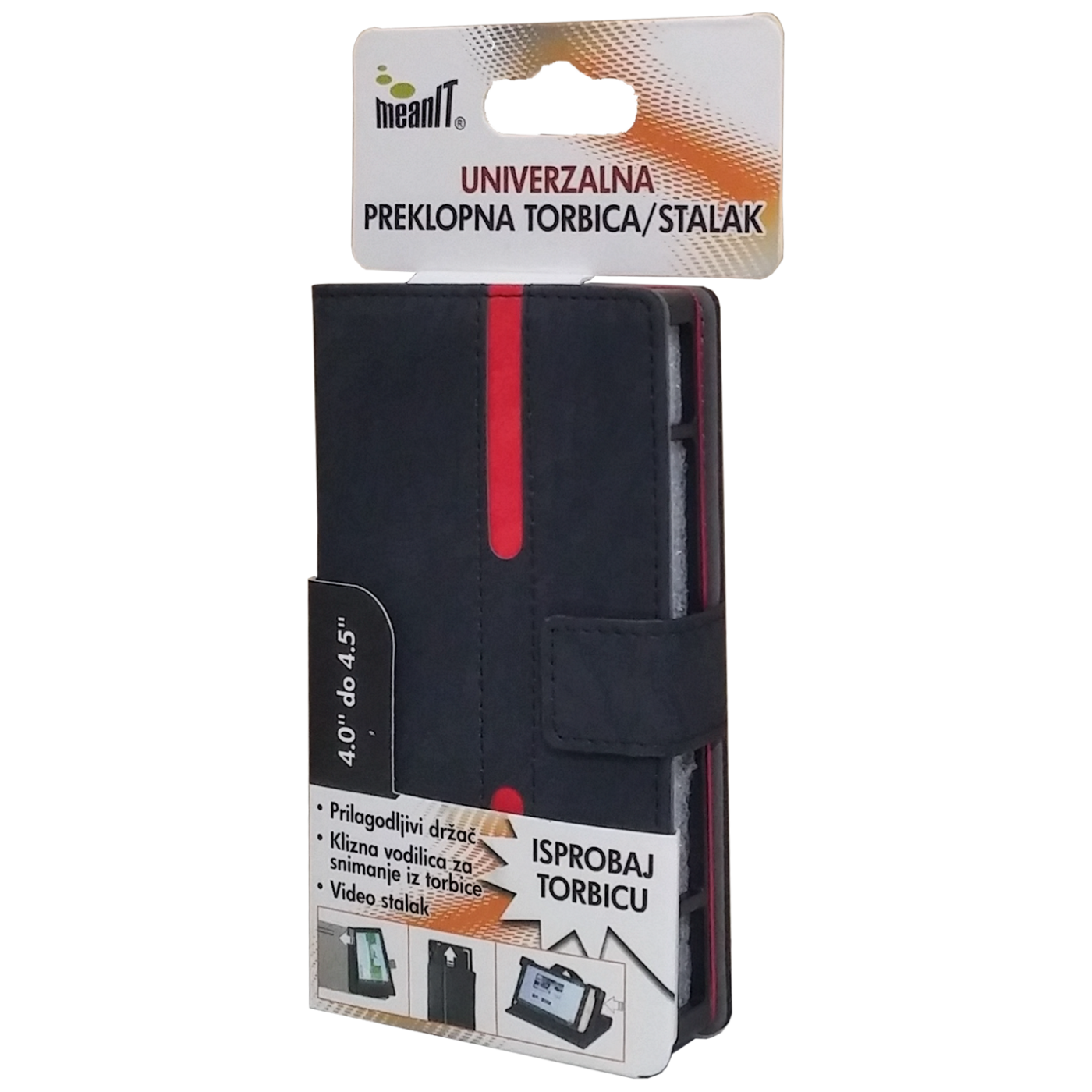 MeanIT crno-crvena preklopna torbica sa stalakom za telefone 4-4.5"