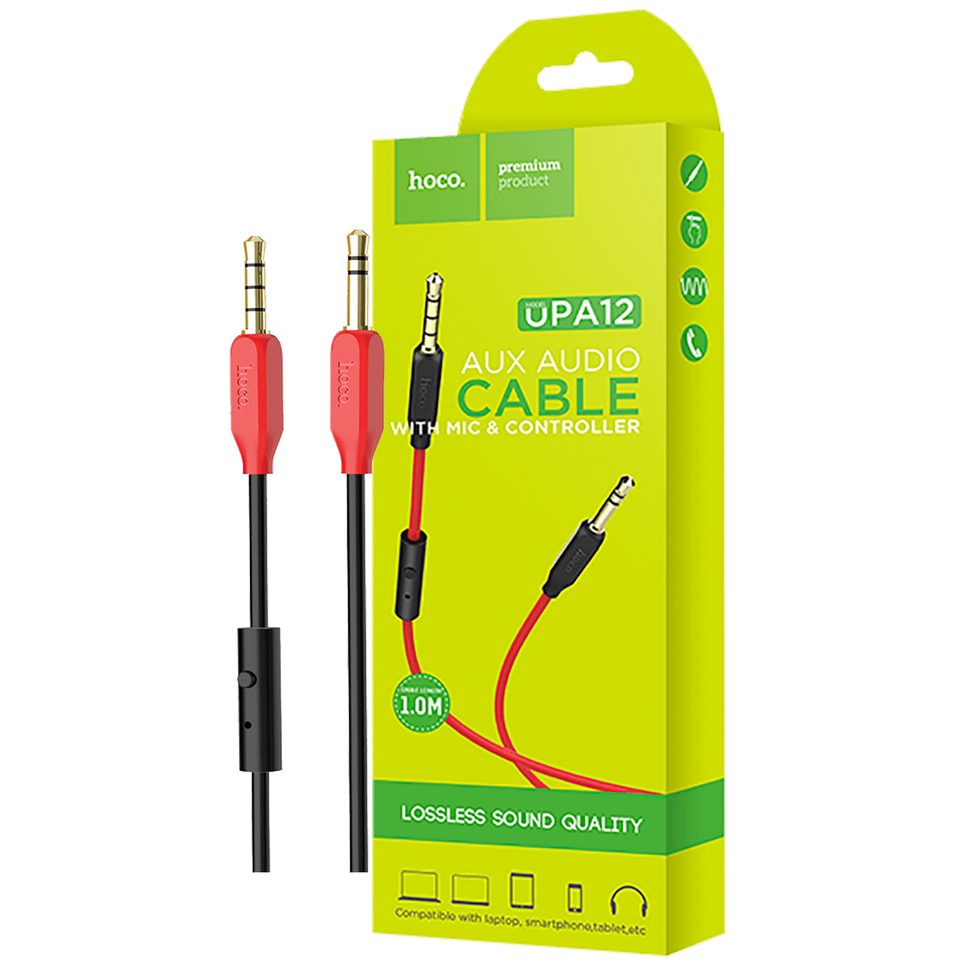HOCO UPA12 audio kabl sa mikrofonom, 3.5 mm, dužine 1 metar sa pozlaćenim konektorima.
