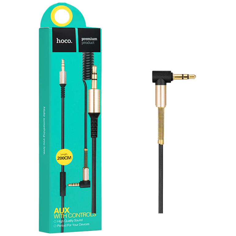 Hoco UPA02 audio kabl 3.5 mm sa mikrofonom, dužine 2 metra, sa crnim omotačem i pozlaćenim konektorima.