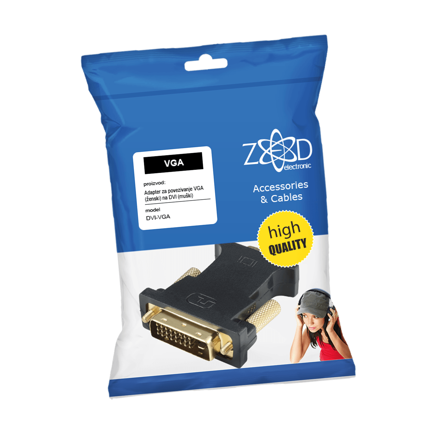 ZED Electronic DVI-VGA adapter u sivoj boji sa plastičnim kučištem