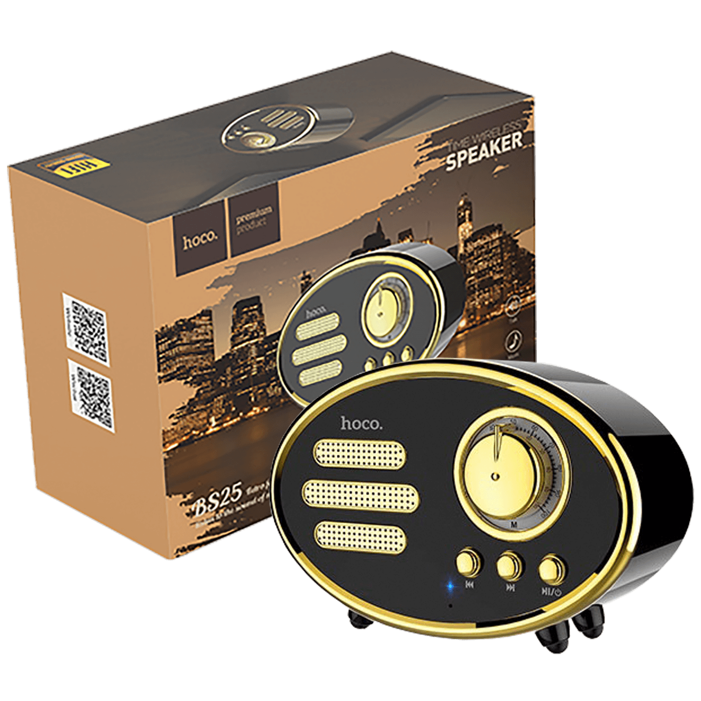 Crni HOCO BS25 retro Bluetooth zvučnik sa okruglim dizajnom i metalnim rešetkama