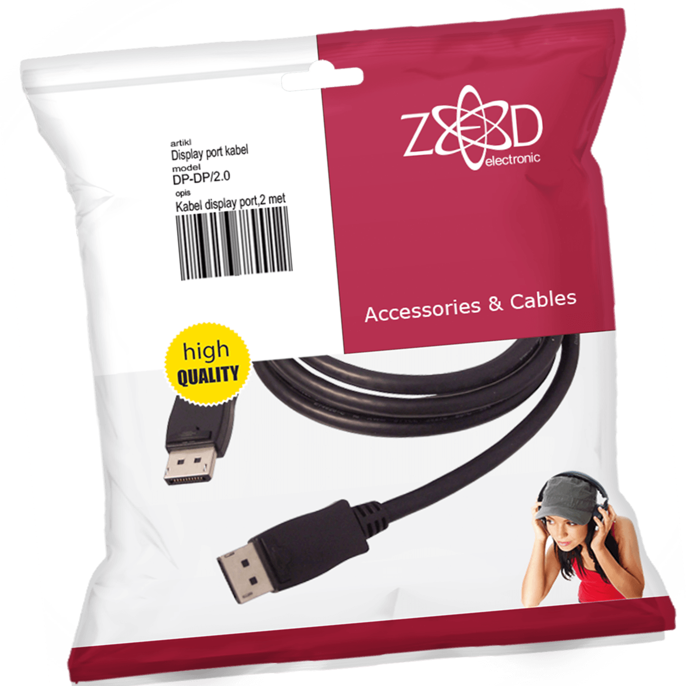 ZED electronic DisplayPort kabl DP-DP 2.0m crne boje