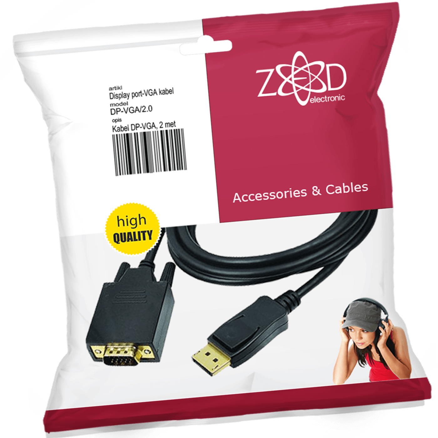 ZED electronic Display Port na VGA kabl, crne boje, dužine 2 metra