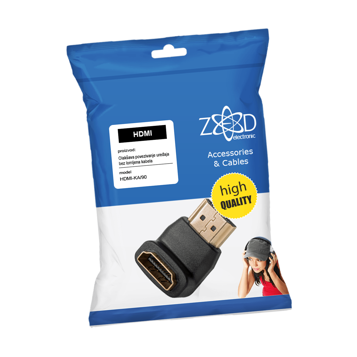 ZED HDMI kutni adapter 90° sa pozlaćenim konektorima u blister pakovanju
