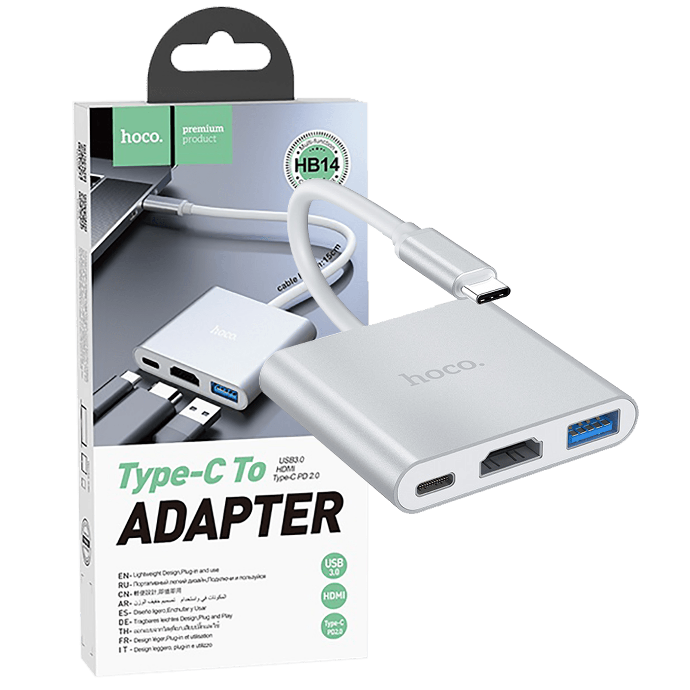 HOCO USB Hub HB14 - Konverter Type-C na USB3.0, HDMI i PD sa kratkim kablom