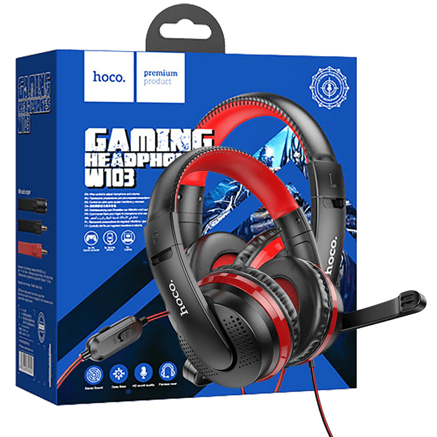 HOCO W103 Magic Tour crvene gaming slušalice sa mikrofonom i kontrolama na kablu
