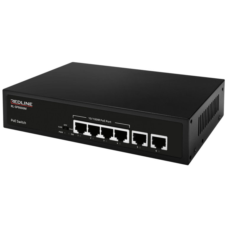 REDLINE PoE mrežni switch sa 6 portova, od kojih 4 podržavaju PoE