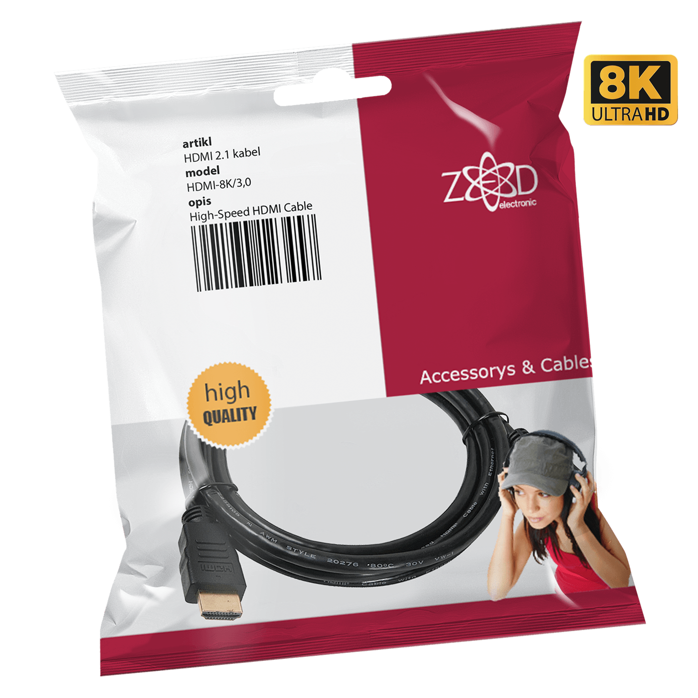 ZED HDMI 2.1 kabl sa pozlaćenim konektorima, dužine 3 metra