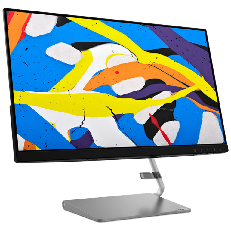 Lenovo Q24I-1L 23.8" IPS monitor sa tanakim okvirom i postoljem, prikazan u radnom okruženju