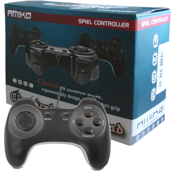 Amiko Gamepad za PC i Amiko Spiel prijemnik sa crvenim dugmadima i dugim USB kablom