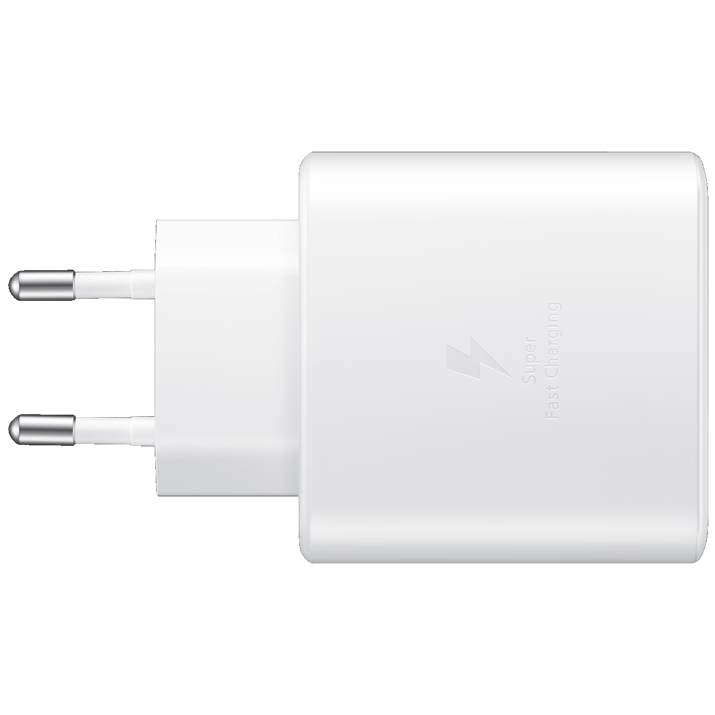 Samsung brzi punjač 45W USB-C sa bijelim dizajnom i kompaktnim dimenzijama