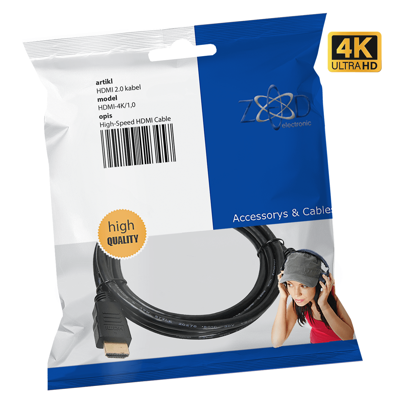 ZED HDMI 2.0 kabl sa pozlaćenim konektorima, dužine 1 metar