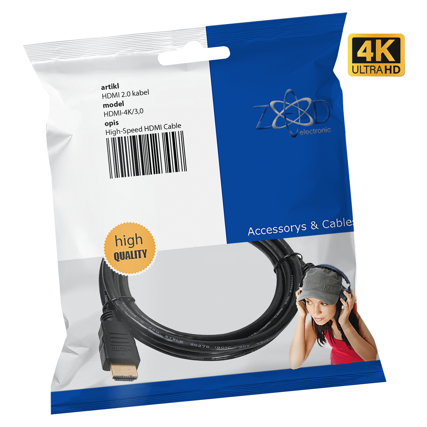 ZED HDMI 2.0 kabl sa pozlaćenim konektorima, dužine 3 metra
