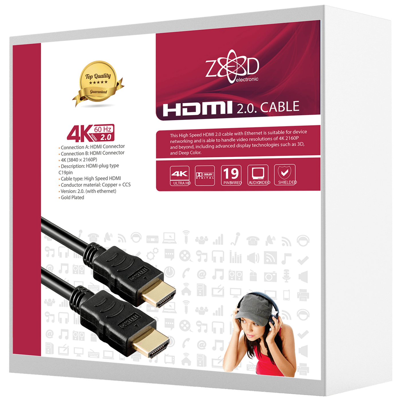 ZED HDMI 2.0 kabl sa pozlaćenim konektorima, dužine 10 metara, podržava 4K rezoluciju.