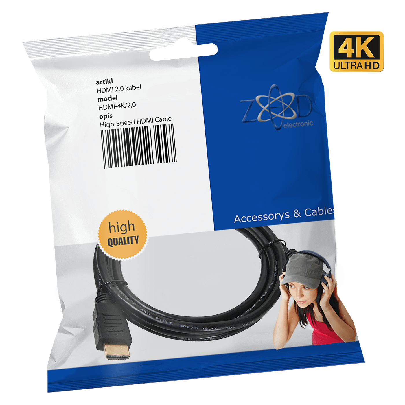 ZED HDMI 2.0 kabl sa pozlaćenim konektorima, dužine 2 metra