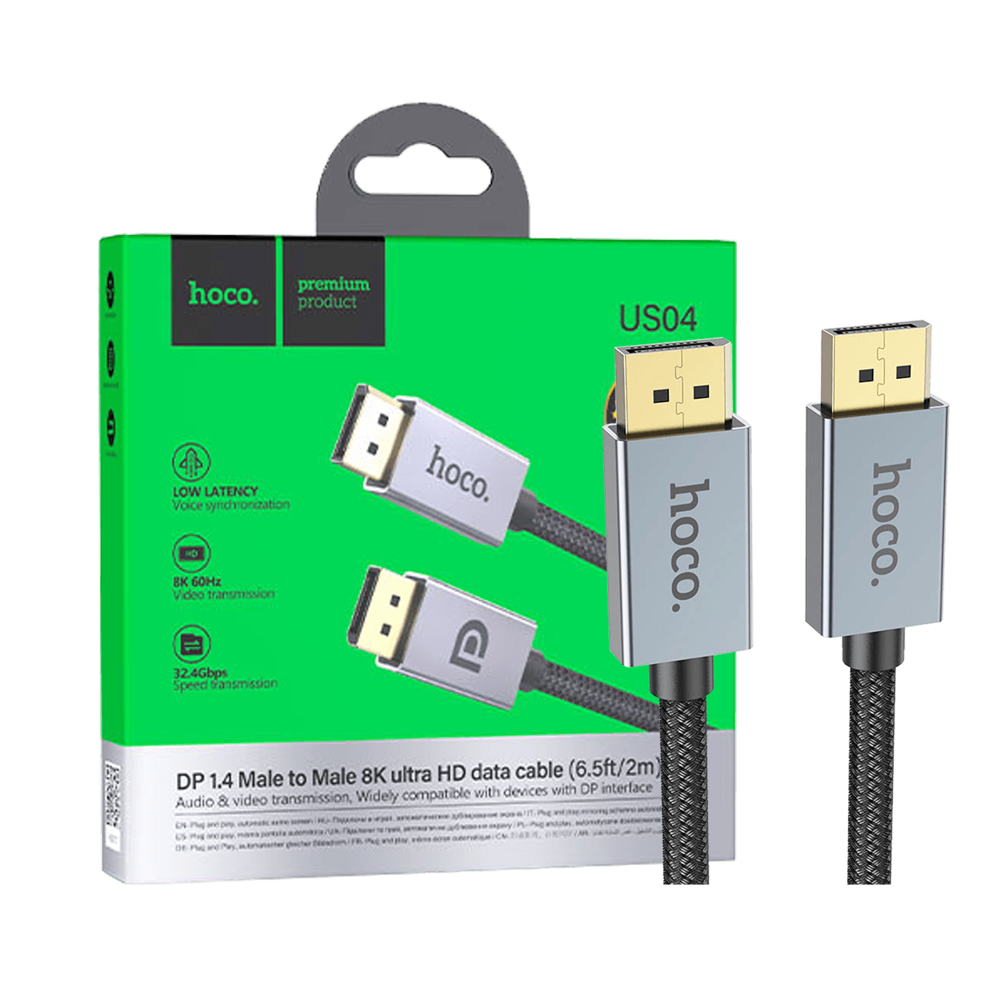 hoco. DisplayPort kabal US04, 2 metra, crne boje sa aluminijumskim konektorima