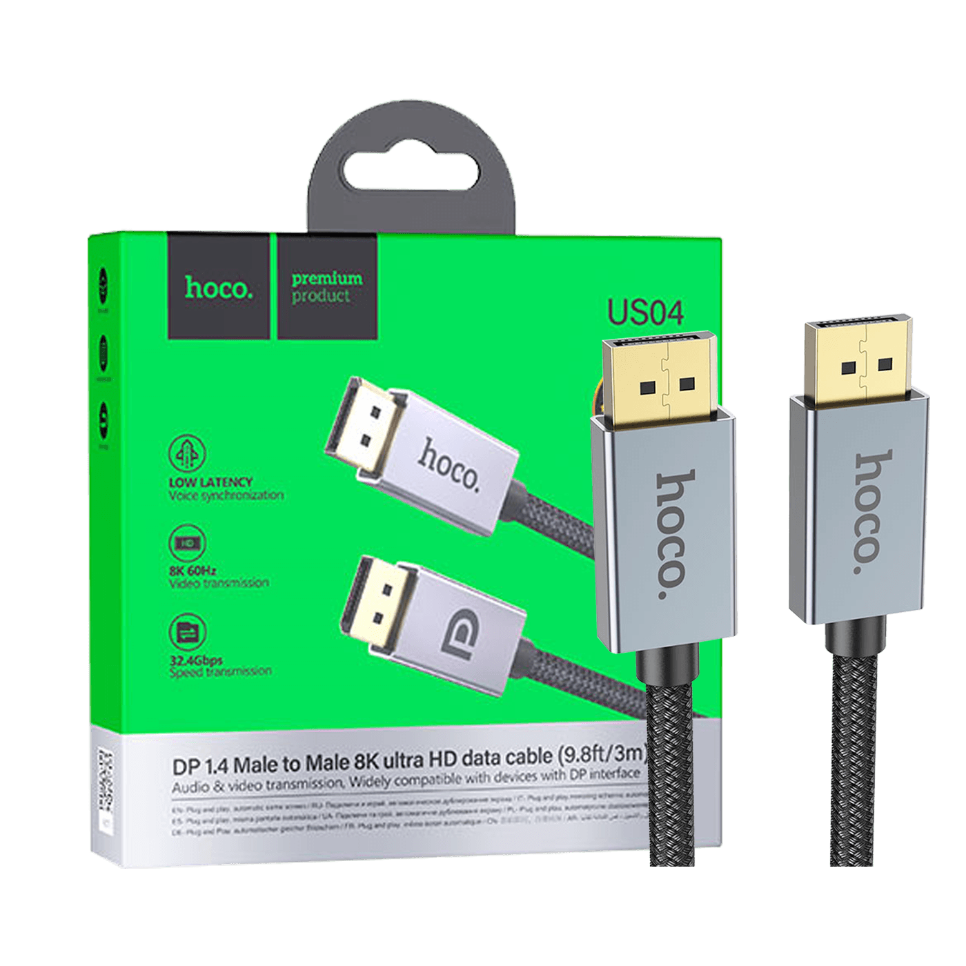 hoco. DisplayPort kabal 3m, crne boje sa aluminijumskim konektorima i mrežastom pletenicom