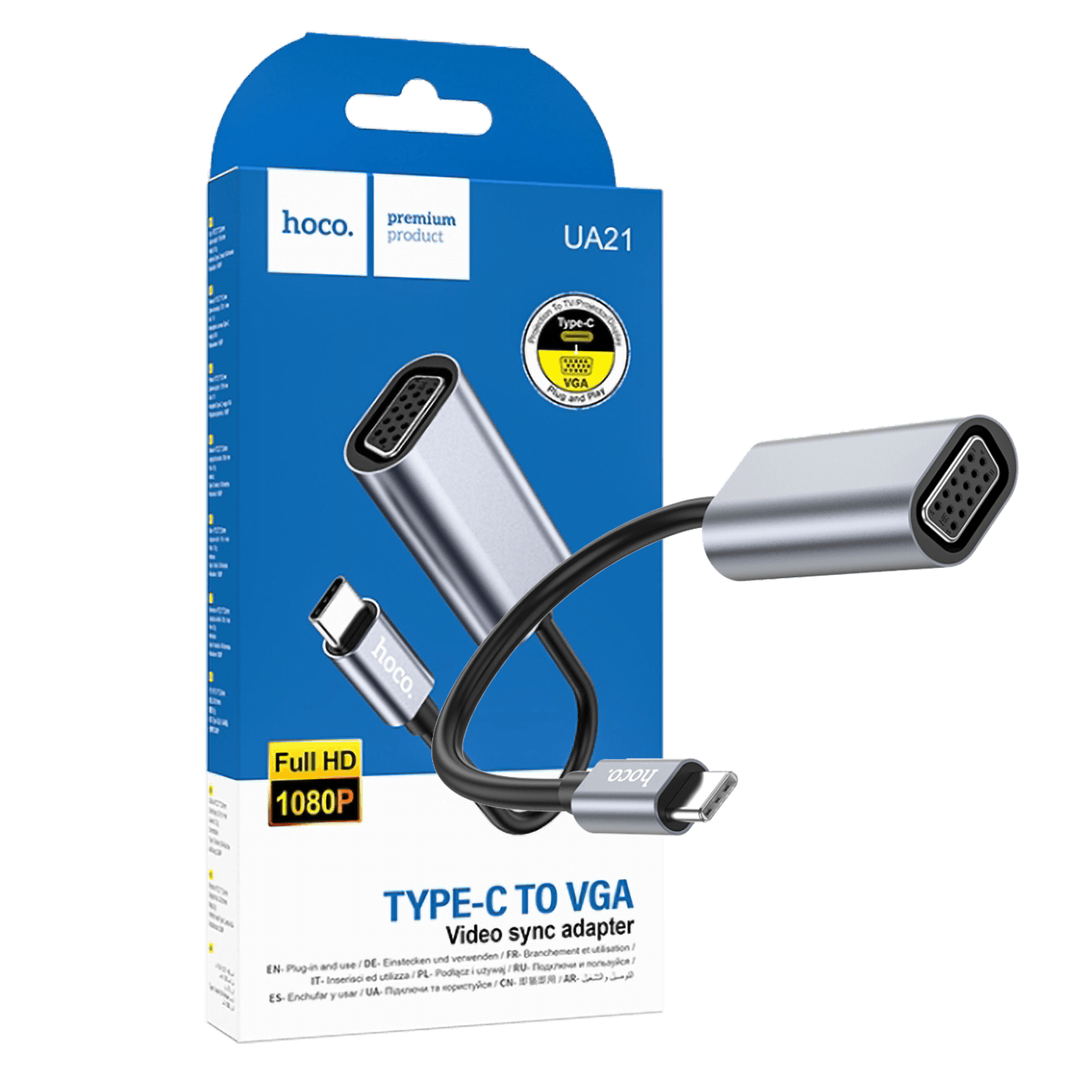 HOCO UA21 USB-C na VGA adapter sa aluminijskim kućištem i crnim kablom