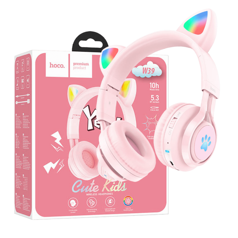 HOCO W39 bežične slušalice sa mačjim ušima u pink boji, sa mikrofonom i Bluetooth veza