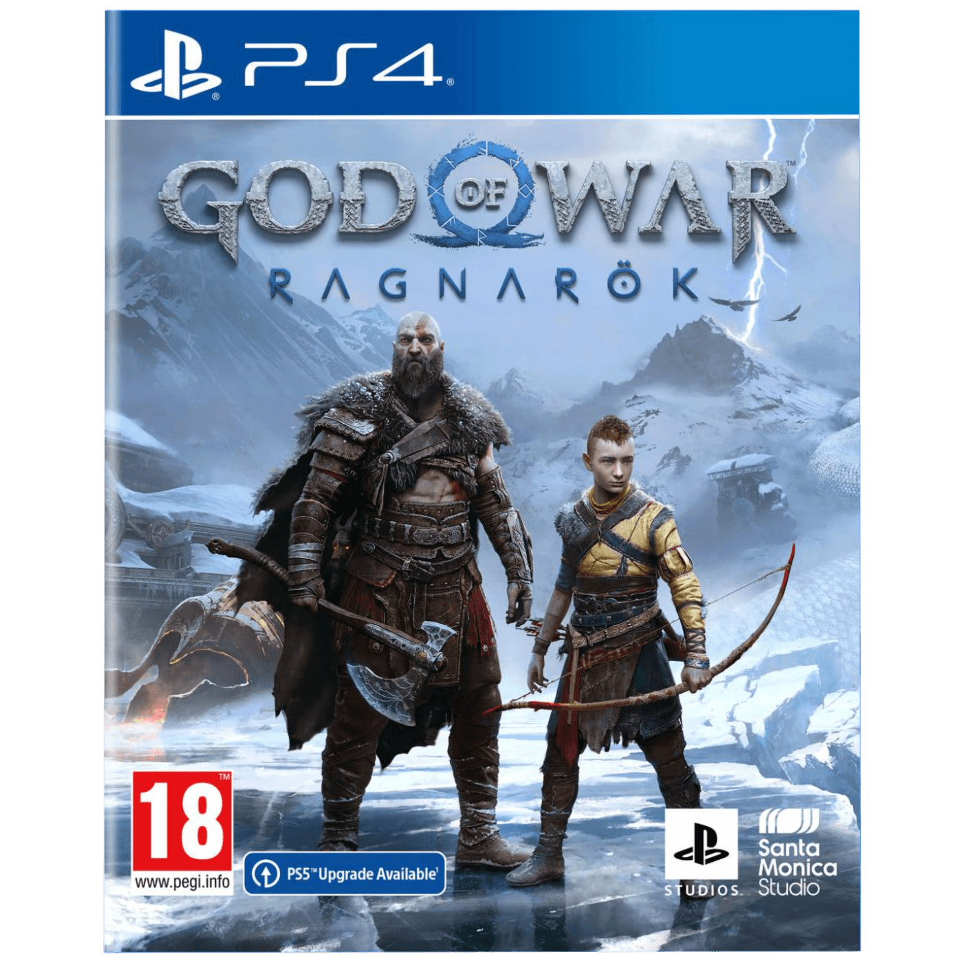 Omot igre God of War: Ragnarok za PlayStation 4 sa Kratosom i Atreusom