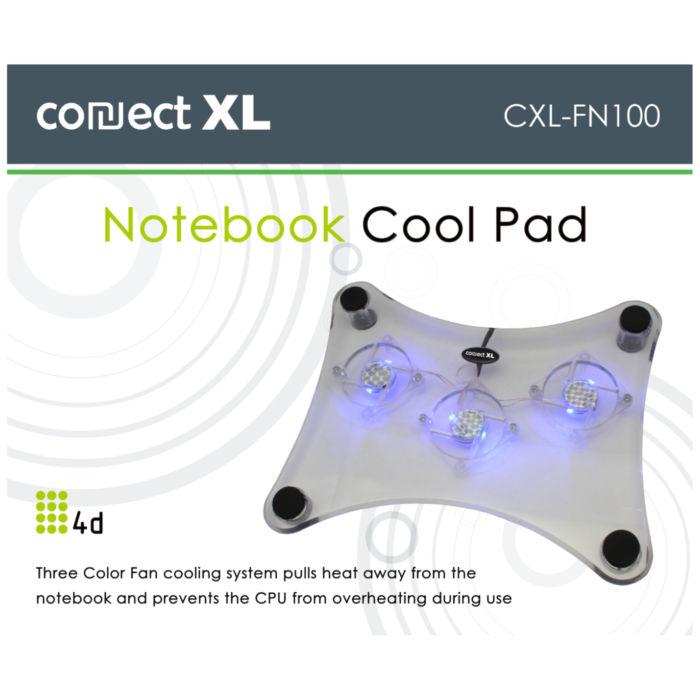 Connect XL hladnjak za laptop sa 3 ventilatora i LED osvetljenjem