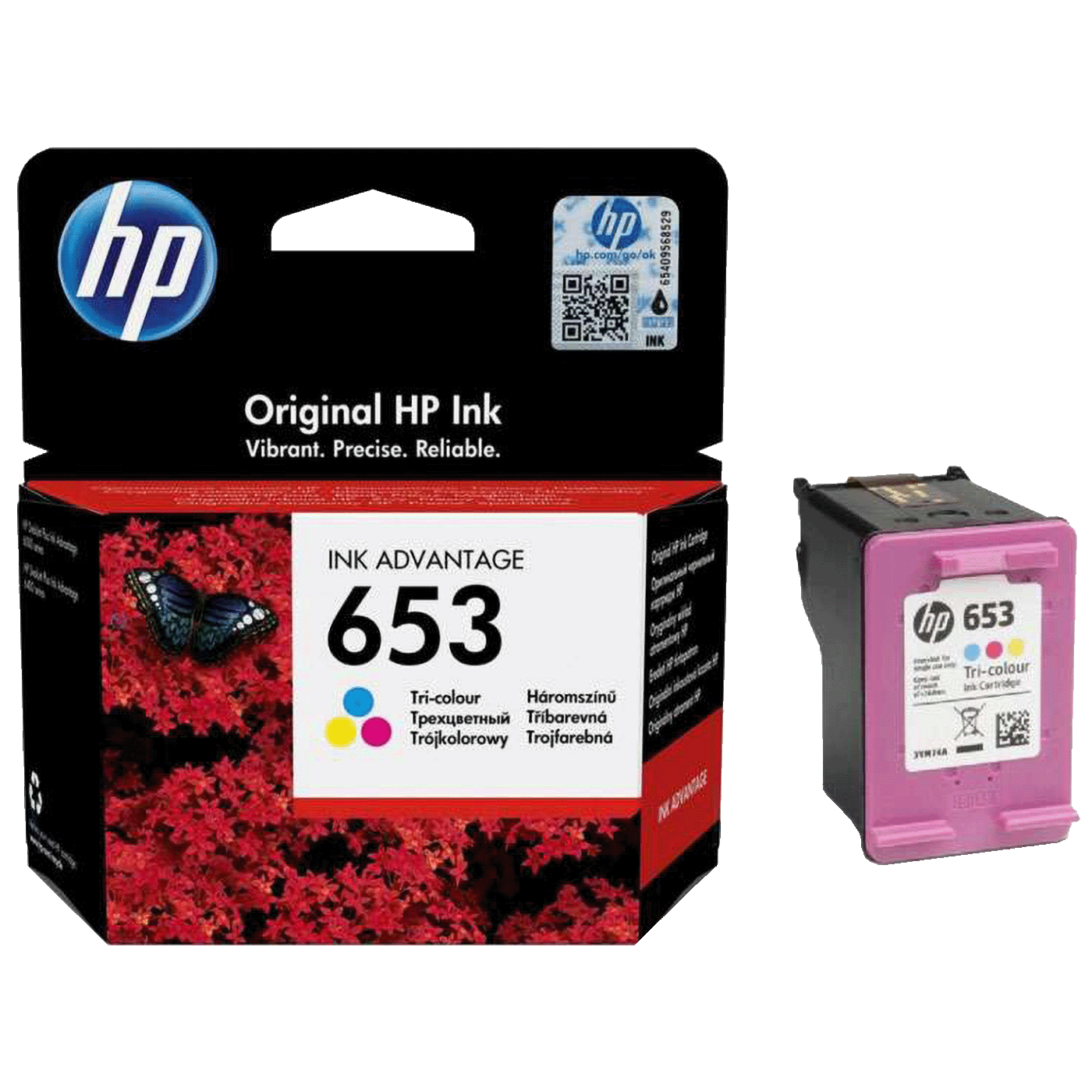 Originalna HP tinta 653, color (3YM74AE) u pakovanju