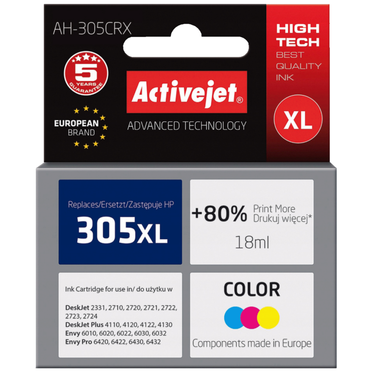 Activejet tinta za HP 305XL printer u bojama cyan, magenta i yellow, zapremina 18 ml