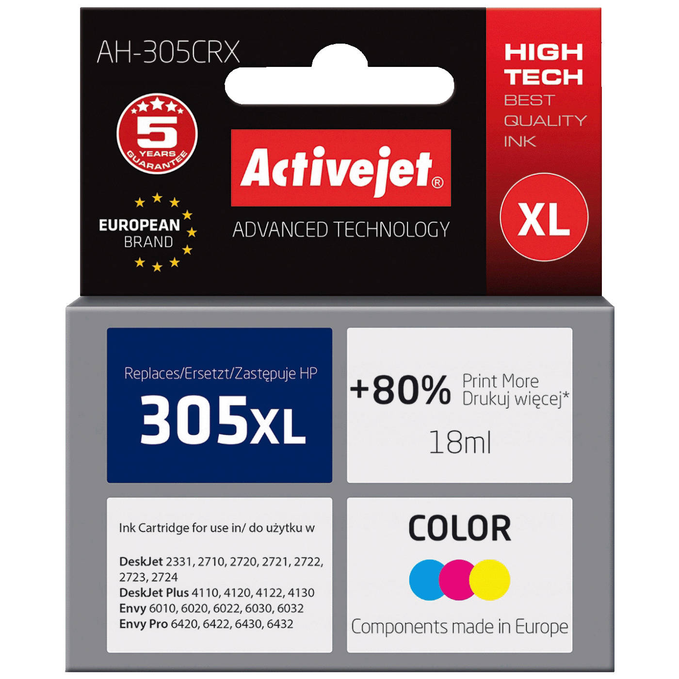 Activejet tinta za HP 305XL printer u bojama cyan, magenta i yellow, zapremina 18 ml