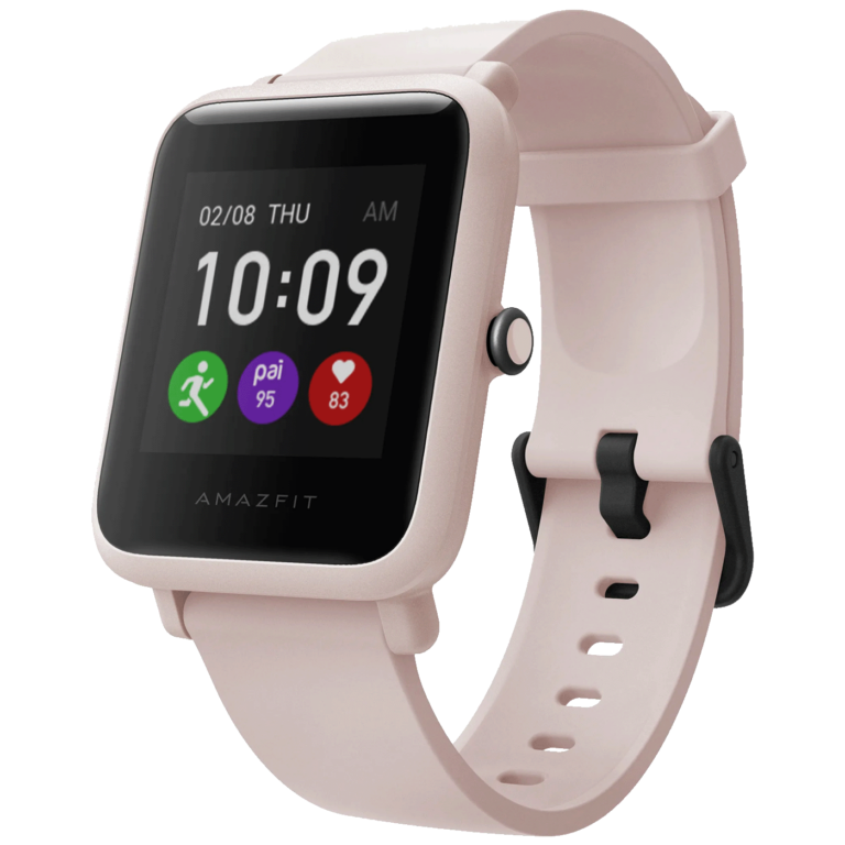 Amazfit Bip S Lite pametni sat sa crnim kaišem i uključenim ekranom