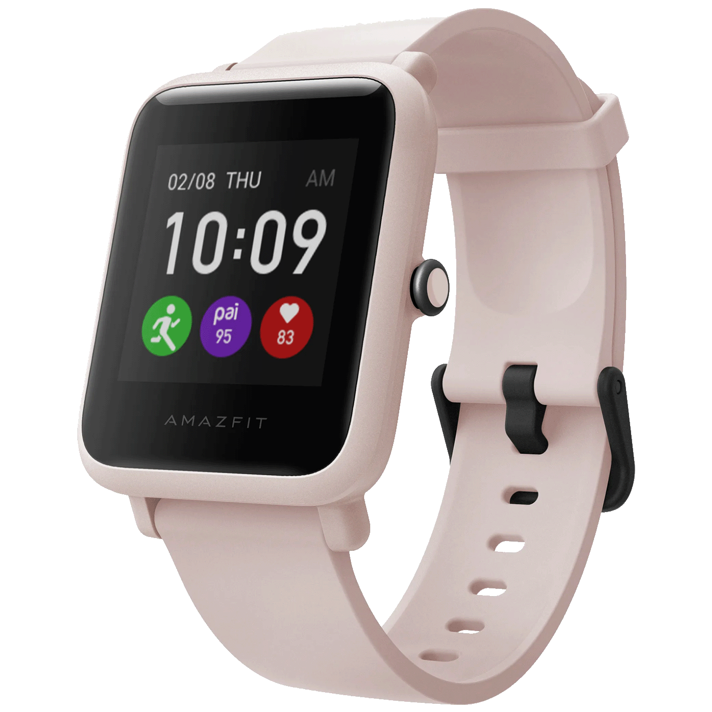Amazfit Bip S Lite pametni sat sa crnim kaišem i uključenim ekranom