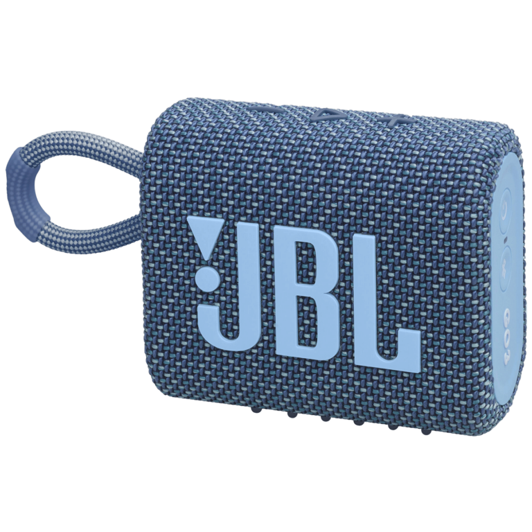 Plavi JBL Go 3 Eco bežični Bluetooth zvučnik sa omčom, vodootporan i ekološki dizajn