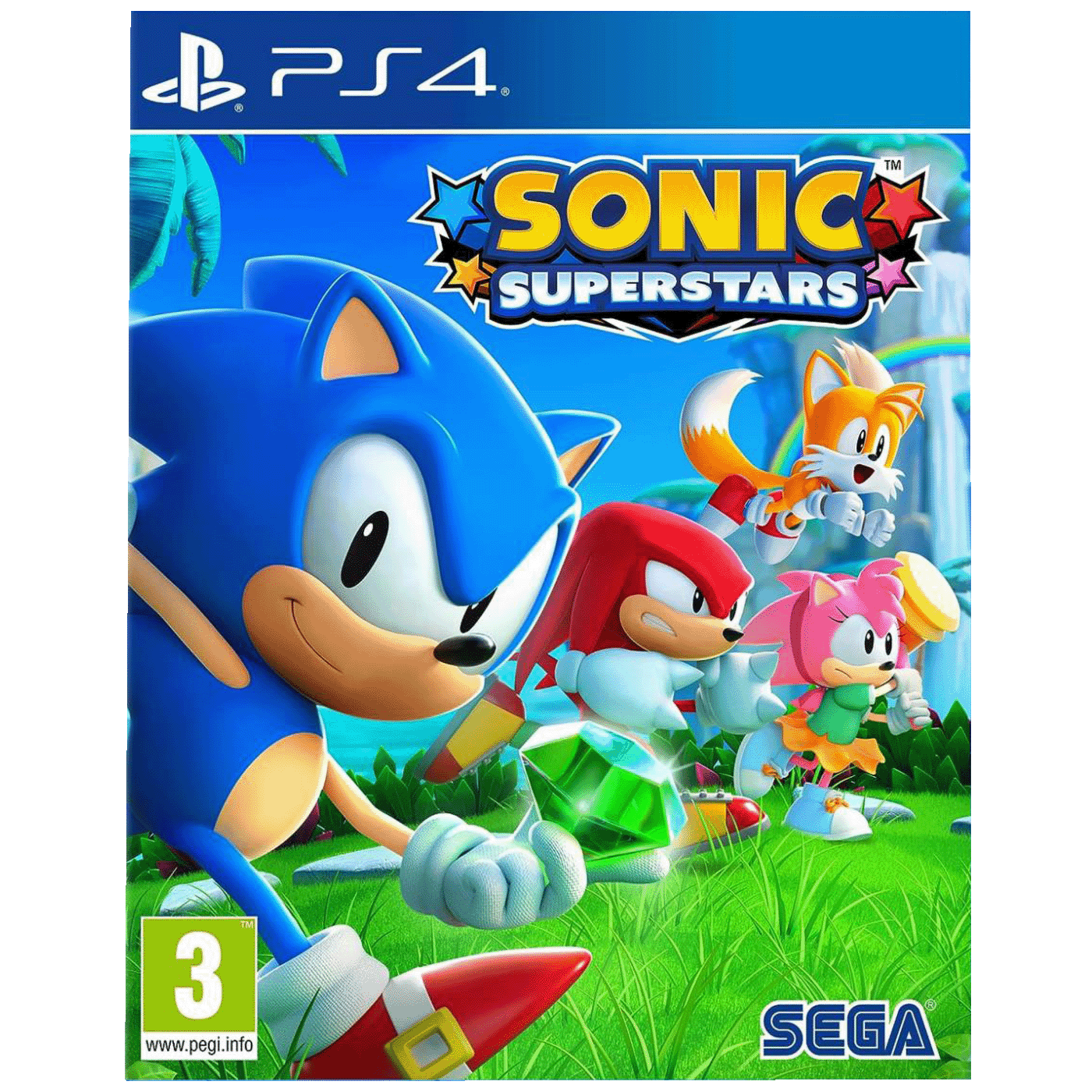 Omot igre Sonic Superstars za PlayStation 4 sa likovima Sonica i njegovih prijatelja