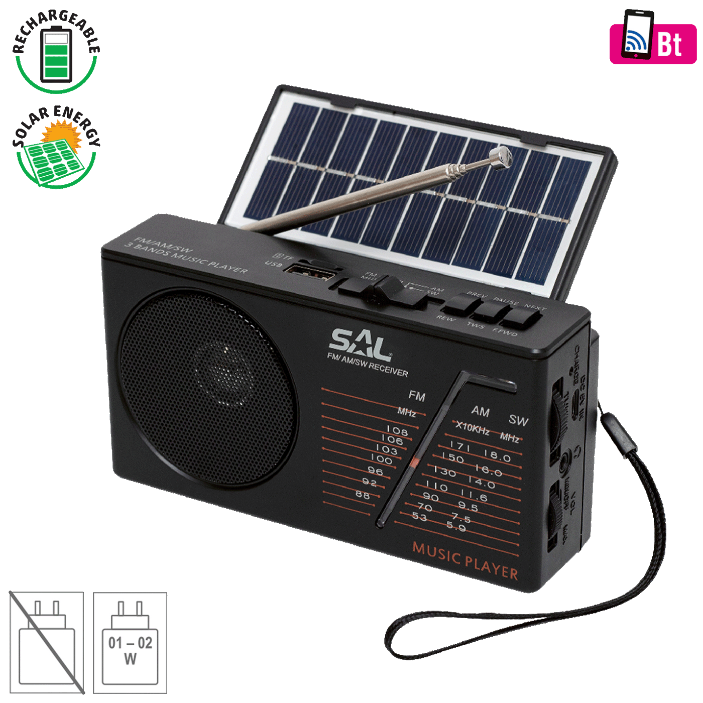 SAL RPH 1 solarni radio prijemnik sa Bluetooth vezom i USB priključkom