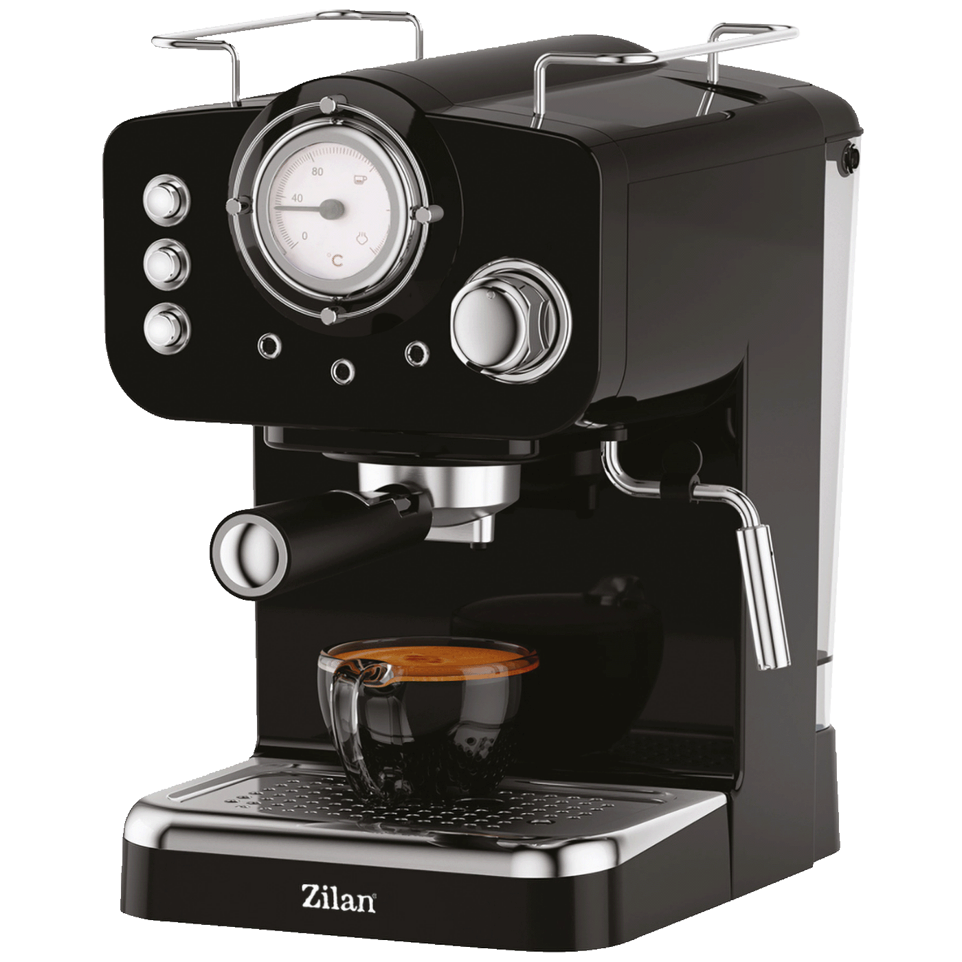 Zilan retro aparat za espresso kafu sa crvenim dizajnom i metalnim detaljima